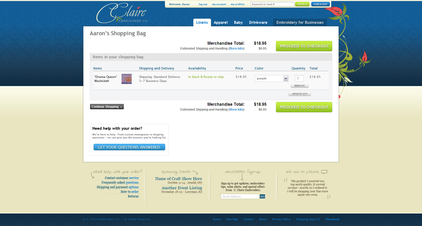 Shopping cart page layout